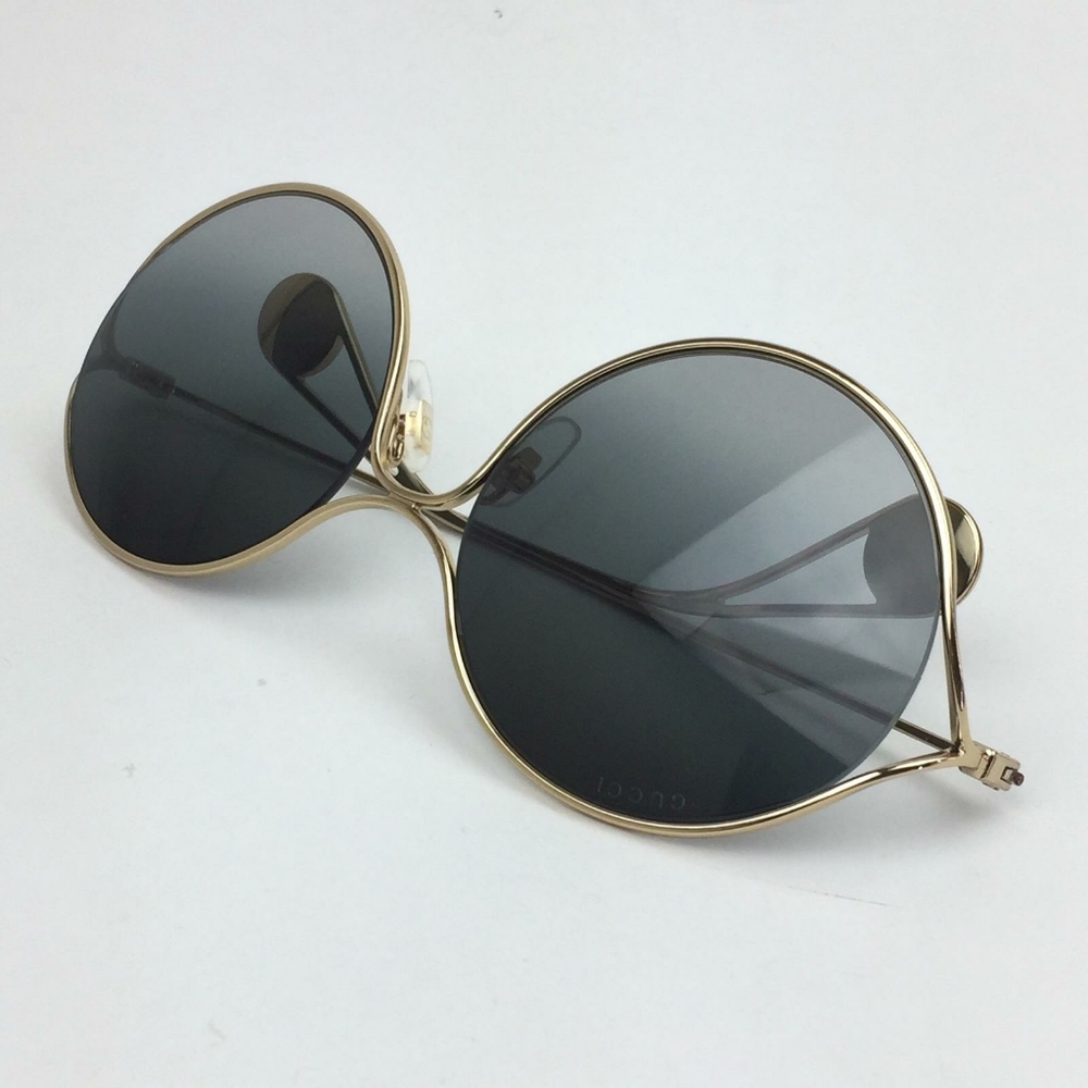Gucci Gold Frame Round Sunglasses with Gray Gradient Lenses - Picture 10 of 16